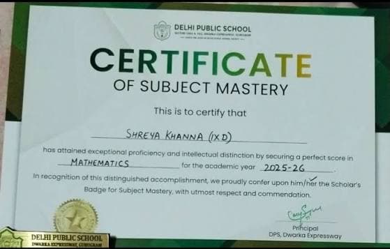 Mathematics subject mastery certificate